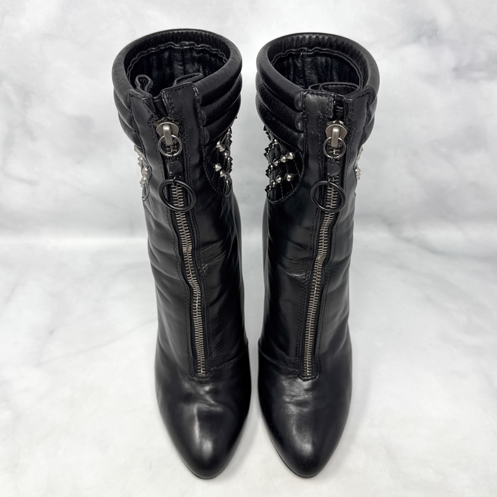 Giuseppe Zanotti Black Leather Studded Quilted Ankle Boots - Picture 4 of 14